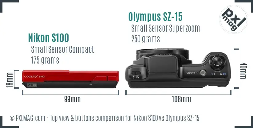Nikon S100 vs Olympus SZ-15 top view buttons comparison