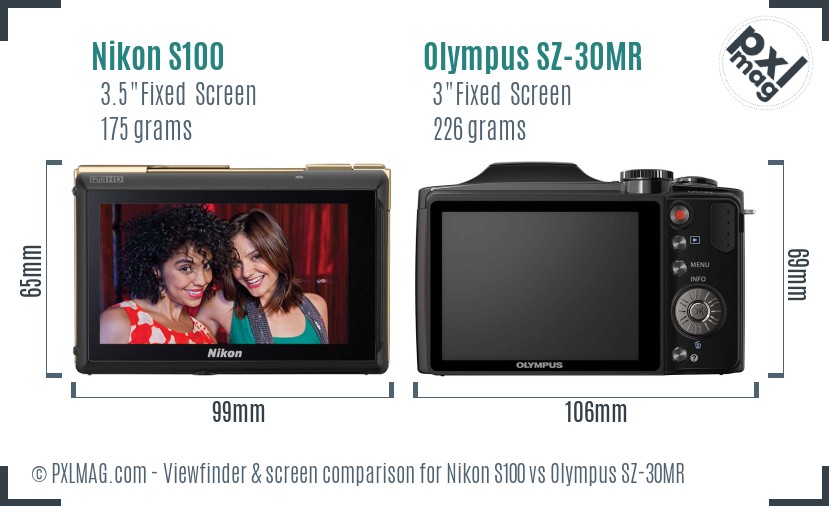 Nikon S100 vs Olympus SZ-30MR Screen and Viewfinder comparison