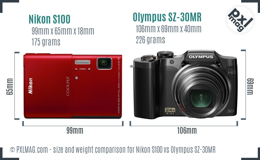Nikon S100 vs Olympus SZ-30MR size comparison