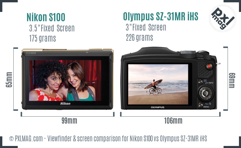 Nikon S100 vs Olympus SZ-31MR iHS Screen and Viewfinder comparison