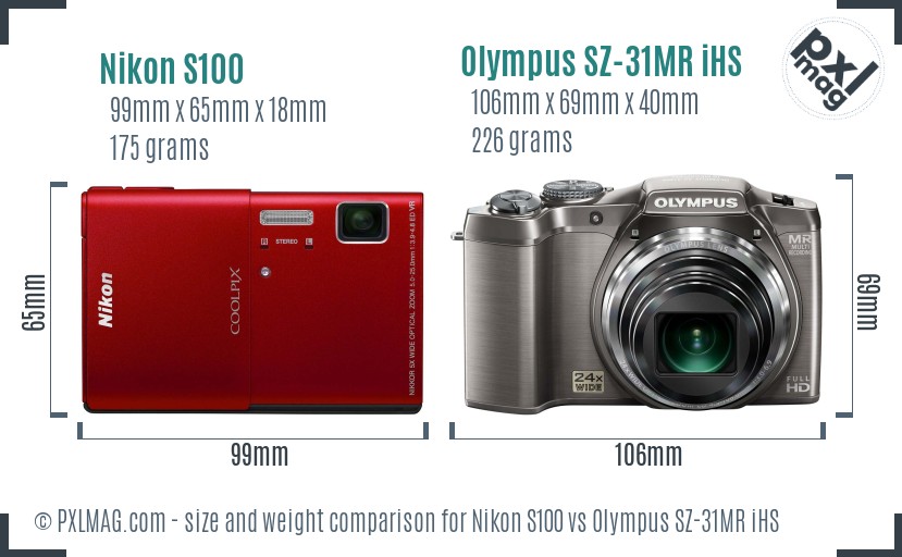 Nikon S100 vs Olympus SZ-31MR iHS size comparison Nikon S100 vs Olympus SZ-31MR iHS size comparison