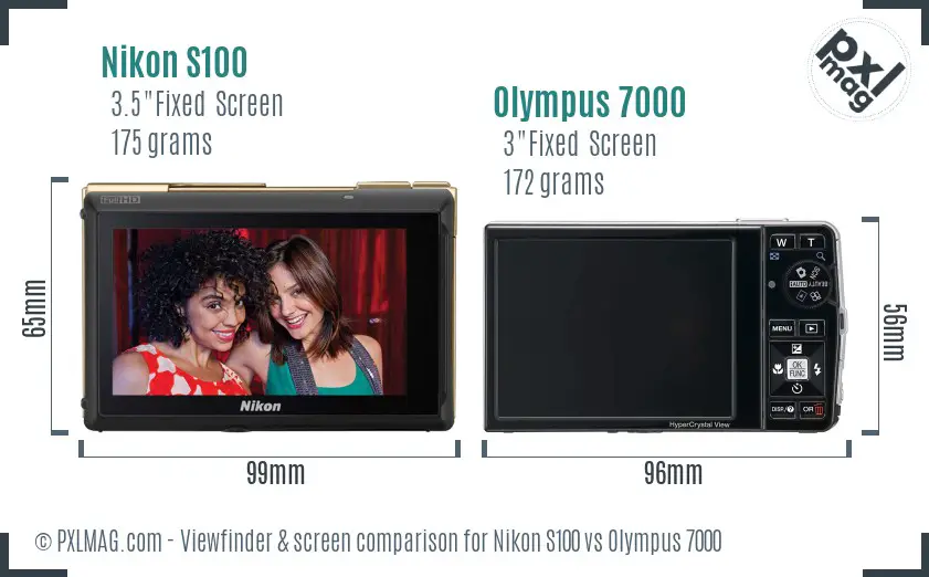 Nikon S100 vs Olympus 7000 Screen and Viewfinder comparison