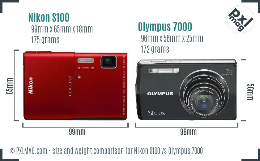 Nikon S100 vs Olympus 7000 size comparison