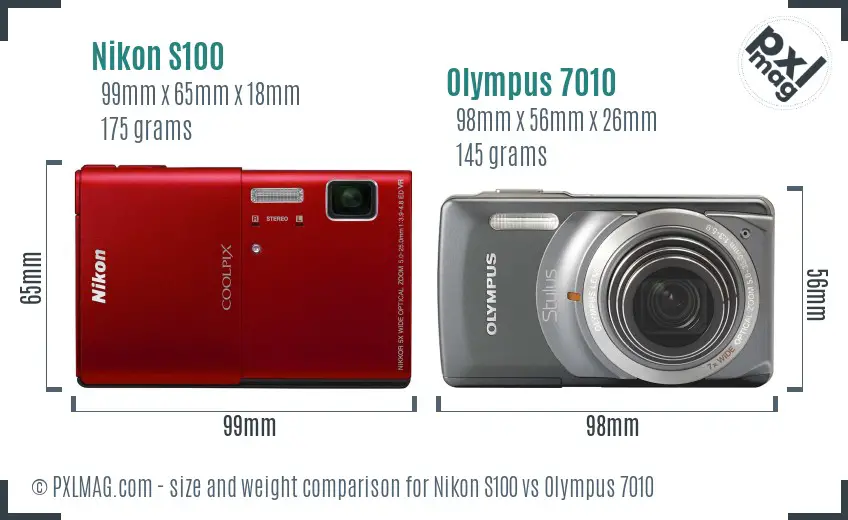 Nikon S100 vs Olympus 7010 size comparison