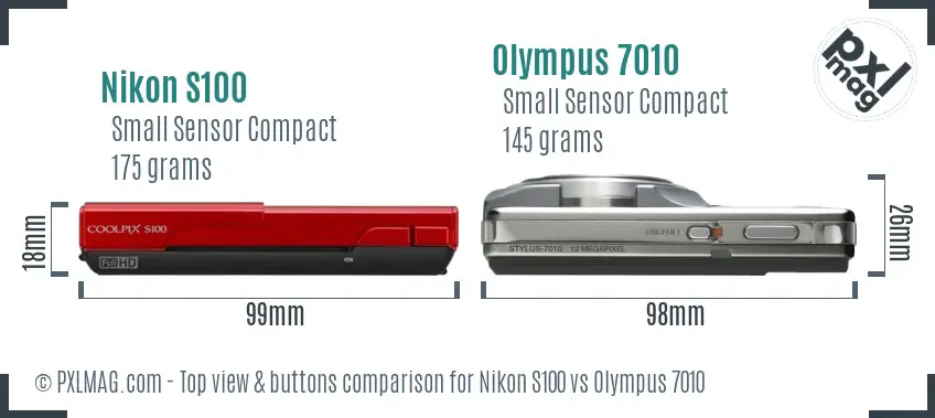 Nikon S100 vs Olympus 7010 top view buttons comparison