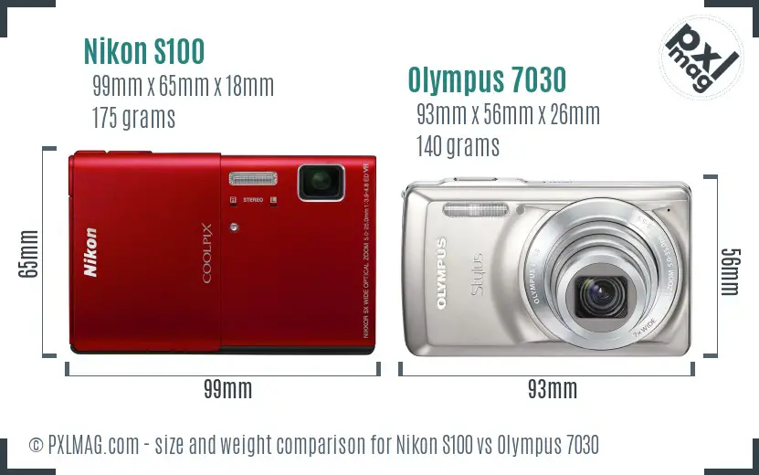 Nikon S100 vs Olympus 7030 size comparison