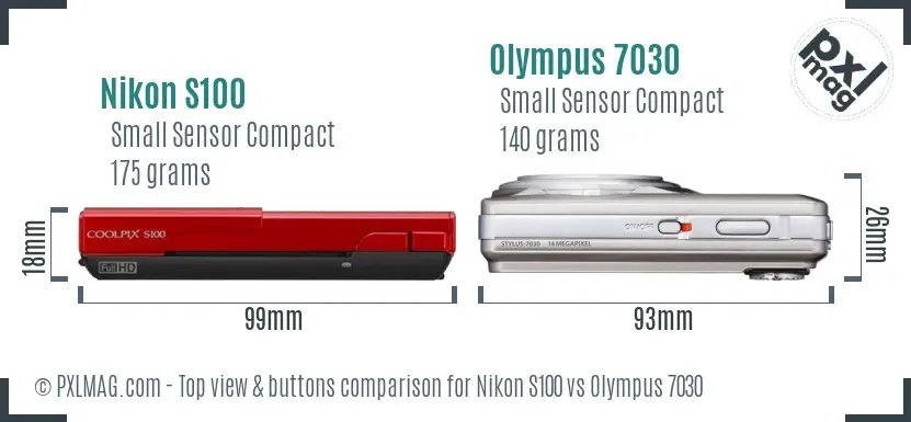 Nikon S100 vs Olympus 7030 top view buttons comparison