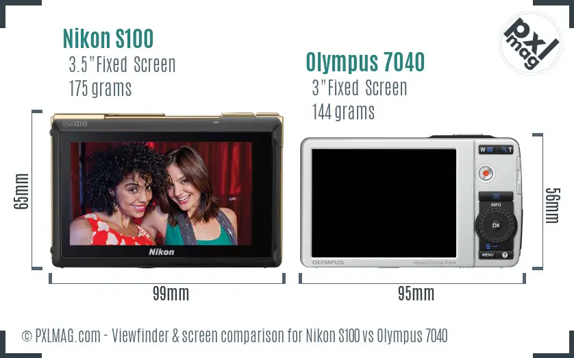 Nikon S100 vs Olympus 7040 Screen and Viewfinder comparison