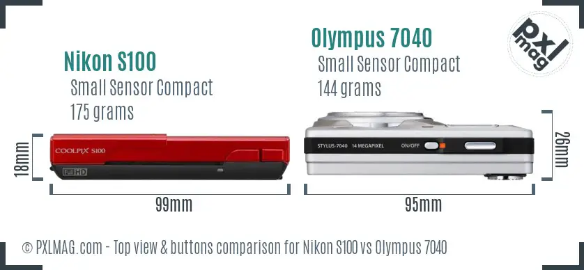Nikon S100 vs Olympus 7040 top view buttons comparison