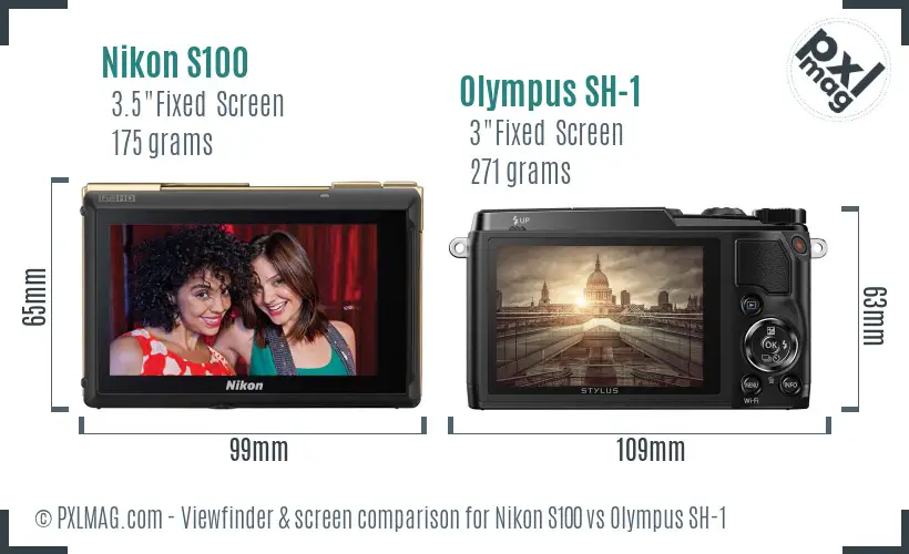 Nikon S100 vs Olympus SH-1 Screen and Viewfinder comparison