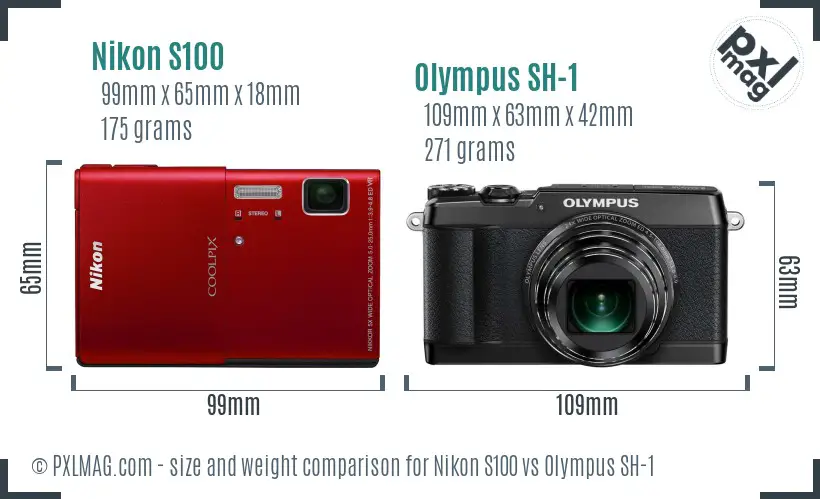 Nikon S100 vs Olympus SH-1 size comparison