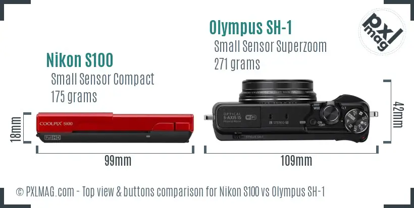 Nikon S100 vs Olympus SH-1 top view buttons comparison