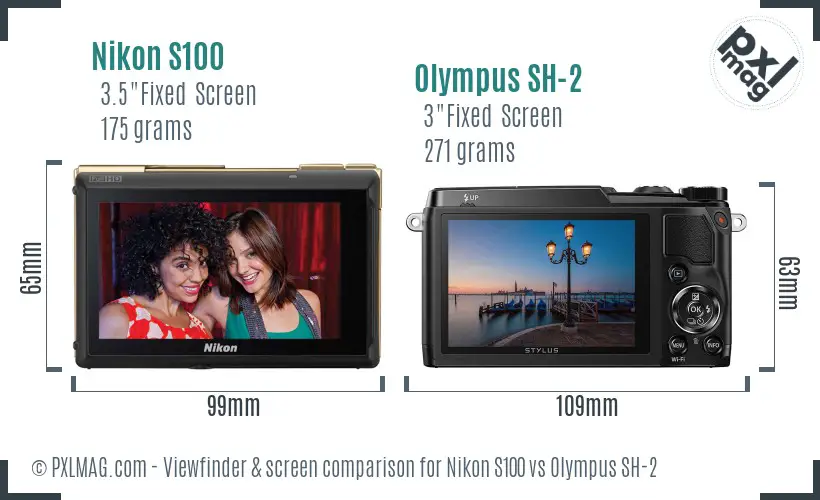 Nikon S100 vs Olympus SH-2 Screen and Viewfinder comparison
