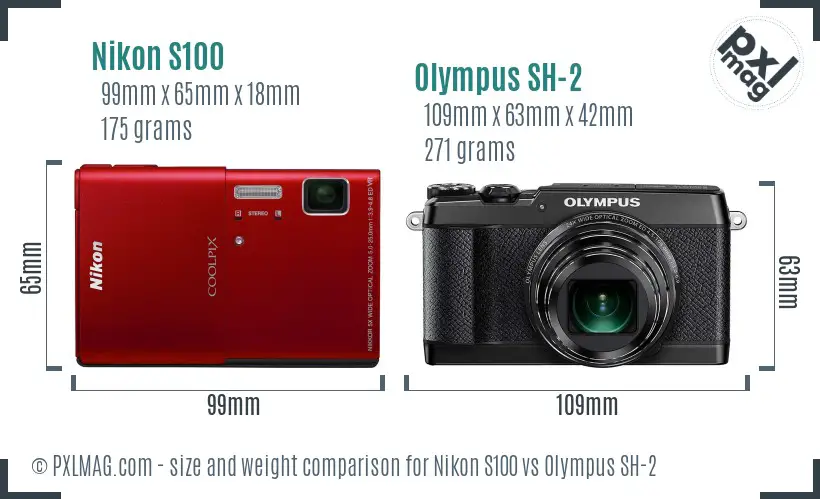 Nikon S100 vs Olympus SH-2 size comparison