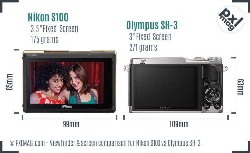 Nikon S100 vs Olympus SH-3 Screen and Viewfinder comparison