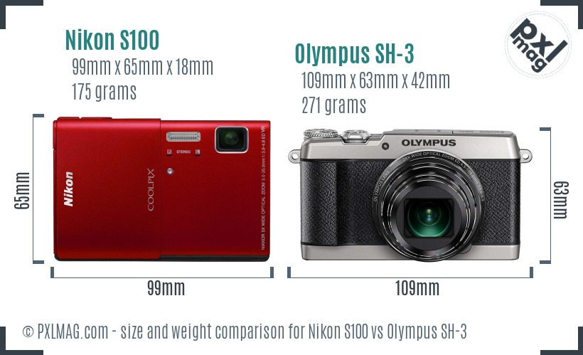 Nikon S100 vs Olympus SH-3 size comparison