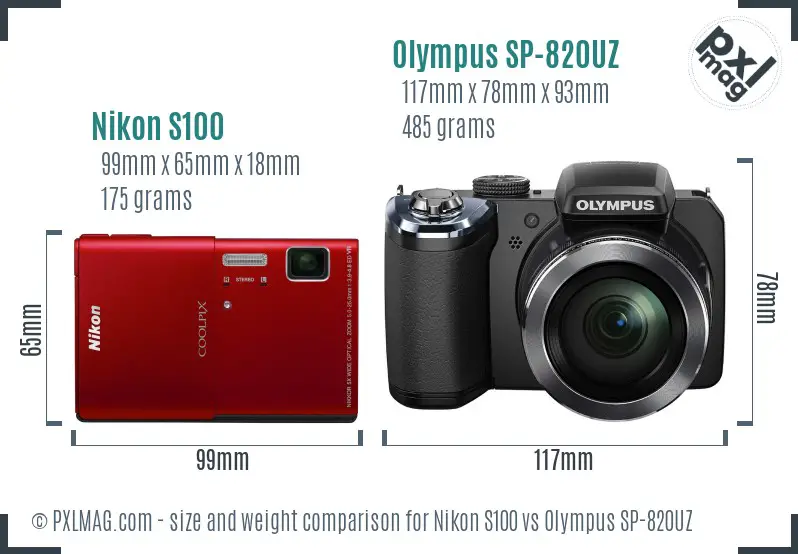 Nikon S100 vs Olympus SP-820UZ size comparison