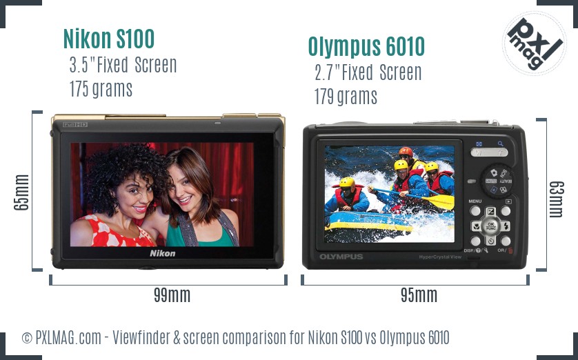 Nikon S100 vs Olympus 6010 Screen and Viewfinder comparison