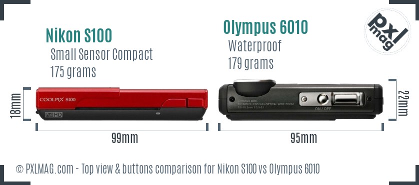 Nikon S100 vs Olympus 6010 top view buttons comparison