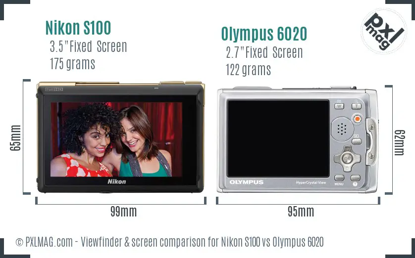 Nikon S100 vs Olympus 6020 Screen and Viewfinder comparison