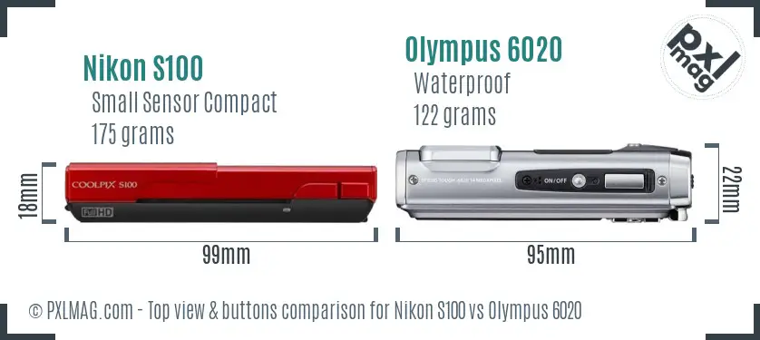 Nikon S100 vs Olympus 6020 top view buttons comparison