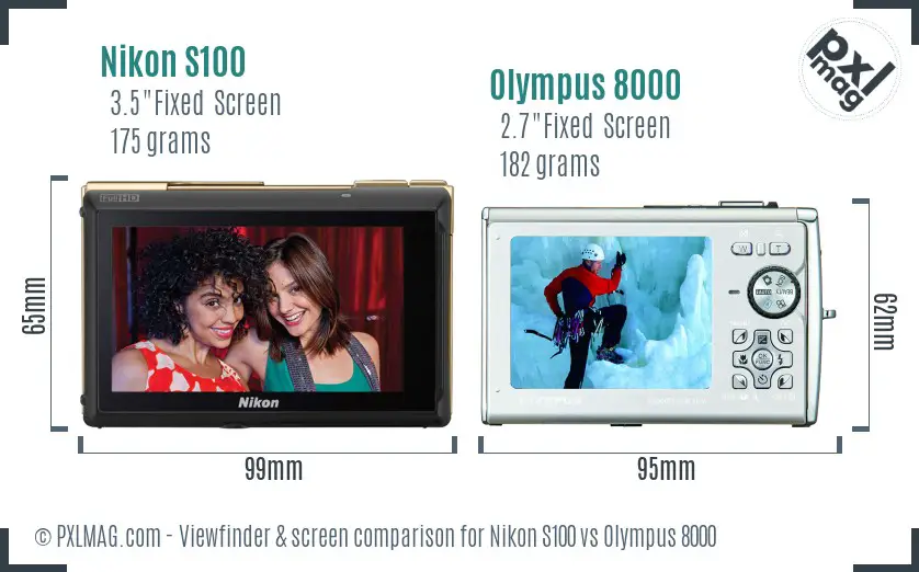 Nikon S100 vs Olympus 8000 Screen and Viewfinder comparison