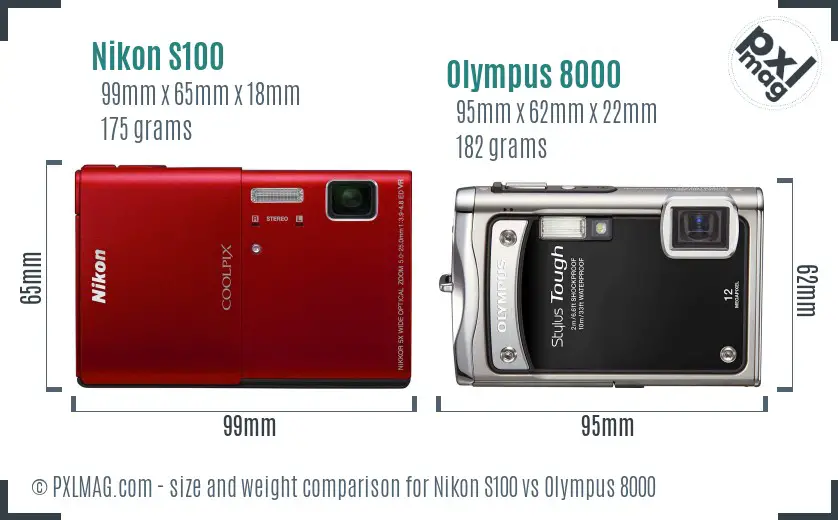 Nikon S100 vs Olympus 8000 size comparison