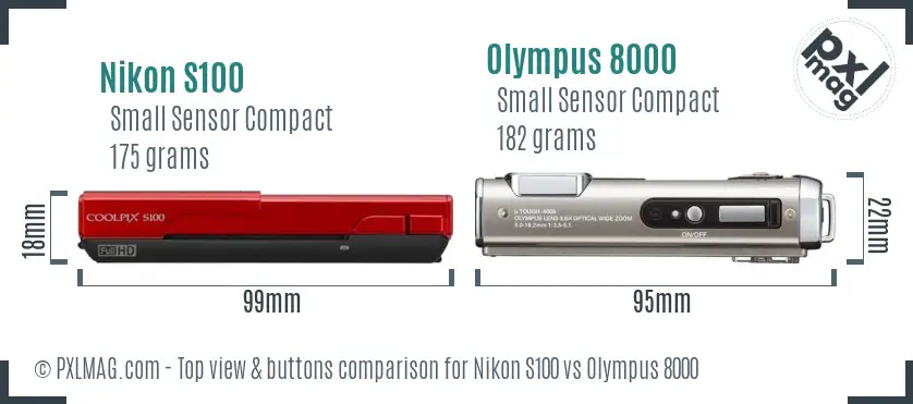 Nikon S100 vs Olympus 8000 top view buttons comparison