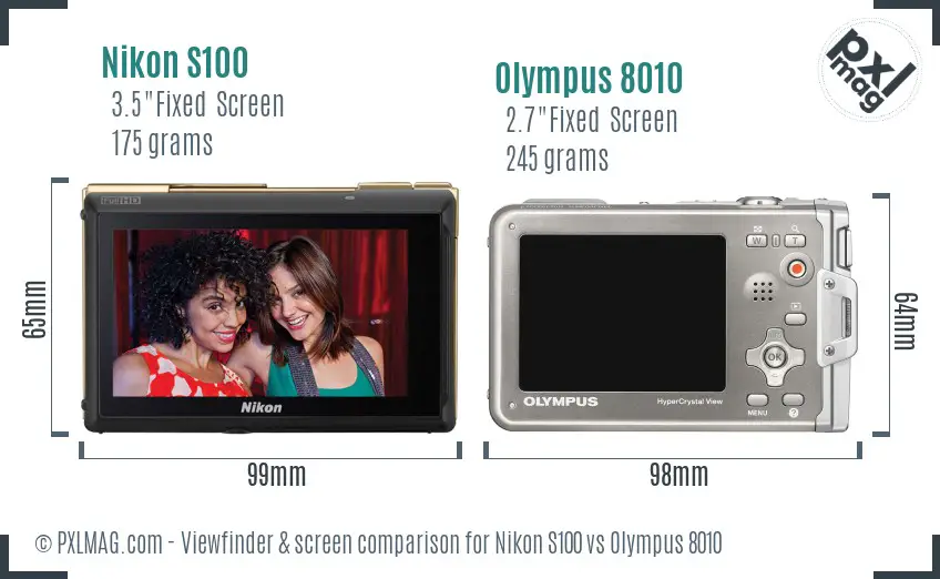 Nikon S100 vs Olympus 8010 Screen and Viewfinder comparison