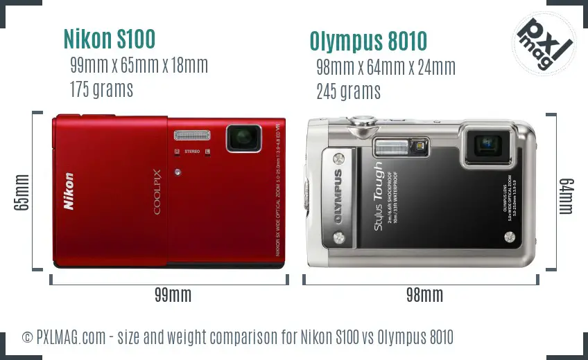 Nikon S100 vs Olympus 8010 size comparison
