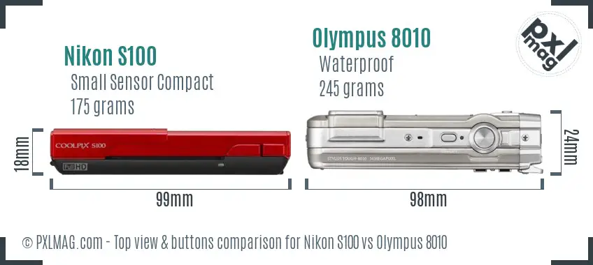 Nikon S100 vs Olympus 8010 top view buttons comparison