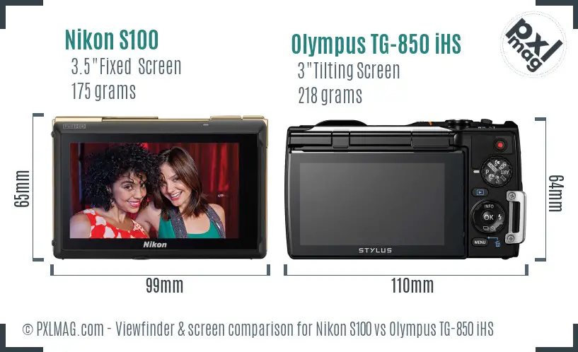 Nikon S100 vs Olympus TG-850 iHS Screen and Viewfinder comparison