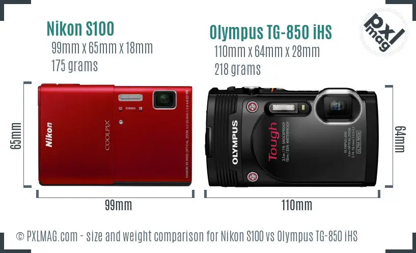 Nikon S100 vs Olympus TG-850 iHS size comparison