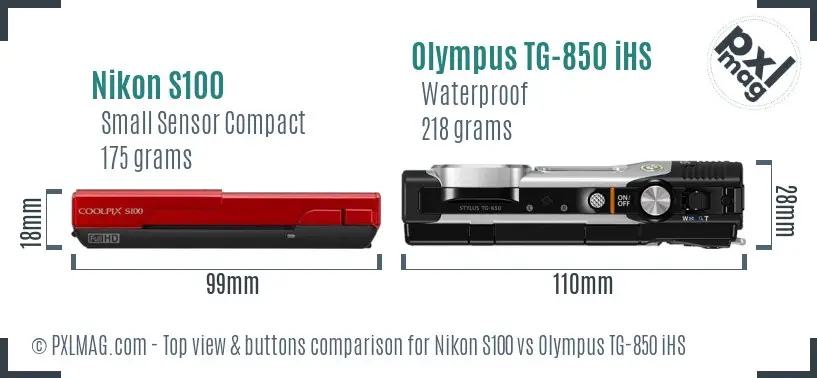 Nikon S100 vs Olympus TG-850 iHS top view buttons comparison