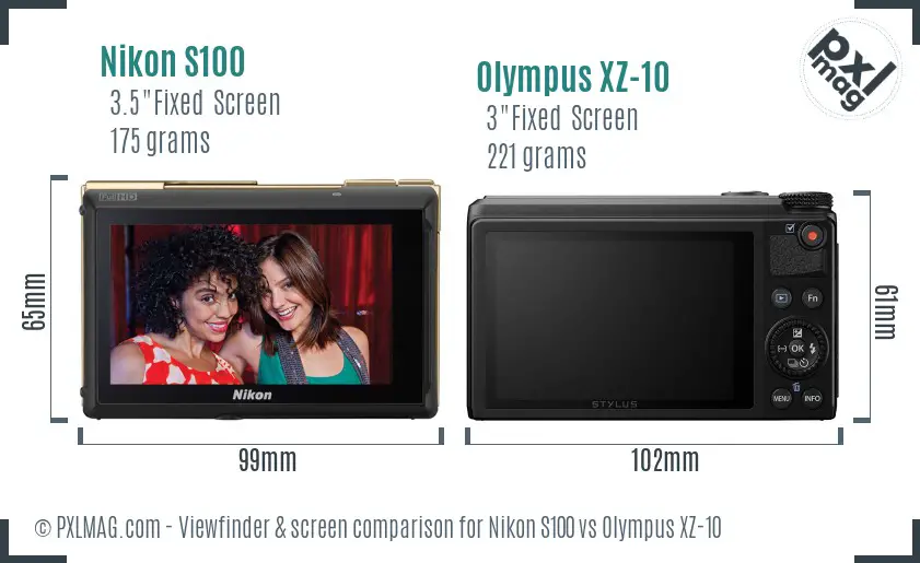 Nikon S100 vs Olympus XZ-10 Screen and Viewfinder comparison