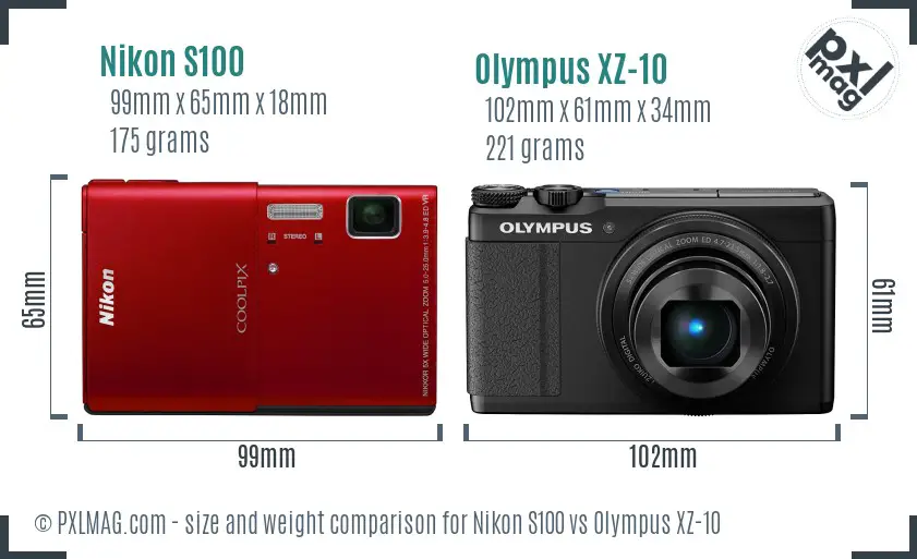 Nikon S100 vs Olympus XZ-10 size comparison