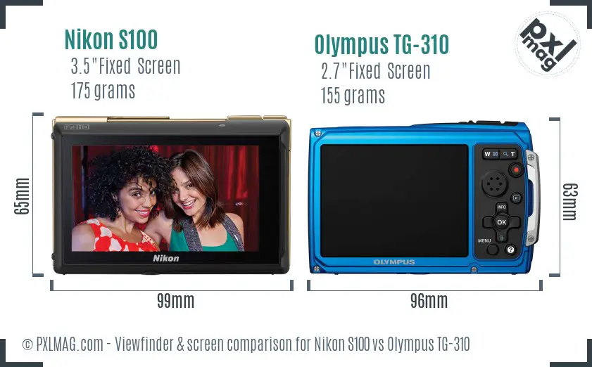 Nikon S100 vs Olympus TG-310 Screen and Viewfinder comparison