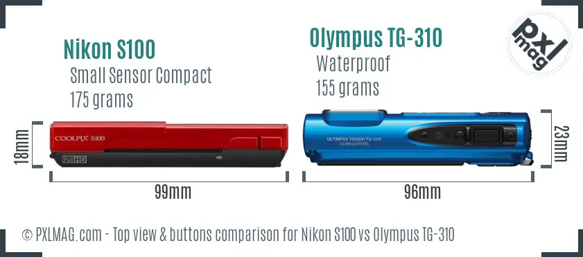 Nikon S100 vs Olympus TG-310 top view buttons comparison