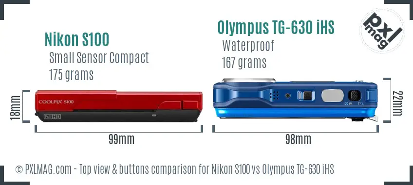 Nikon S100 vs Olympus TG-630 iHS top view buttons comparison