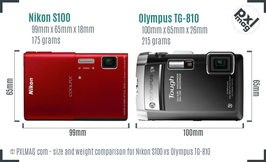 Nikon S100 vs Olympus TG-810 size comparison