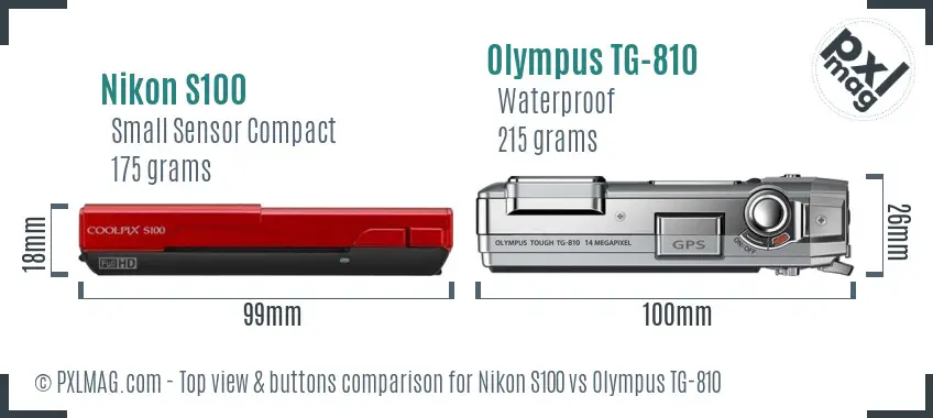 Nikon S100 vs Olympus TG-810 top view buttons comparison