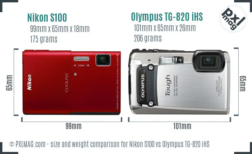 Nikon S100 vs Olympus TG-820 iHS size comparison Nikon S100 vs Olympus TG-820 iHS size comparison