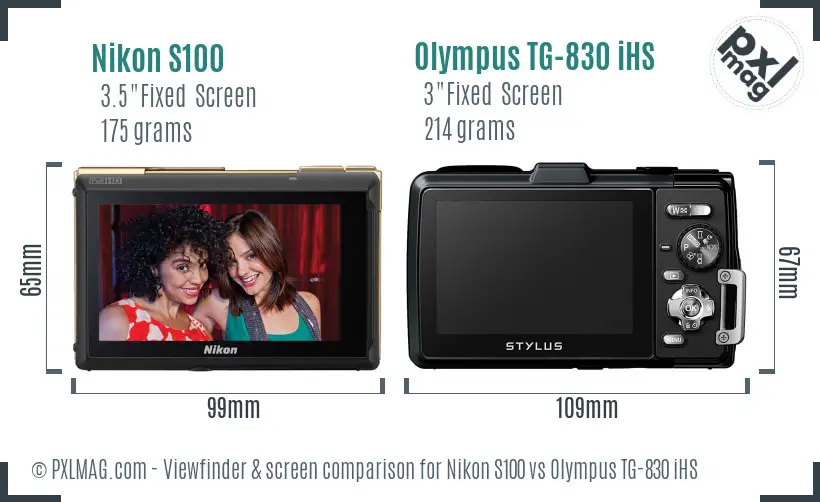 Nikon S100 vs Olympus TG-830 iHS Screen and Viewfinder comparison