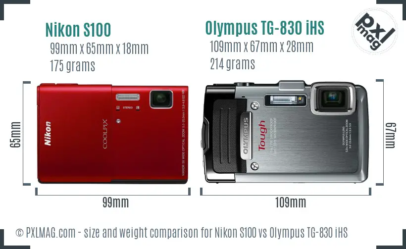 Nikon S100 vs Olympus TG-830 iHS size comparison