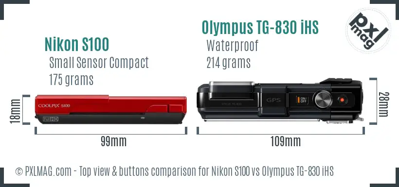 Nikon S100 vs Olympus TG-830 iHS top view buttons comparison