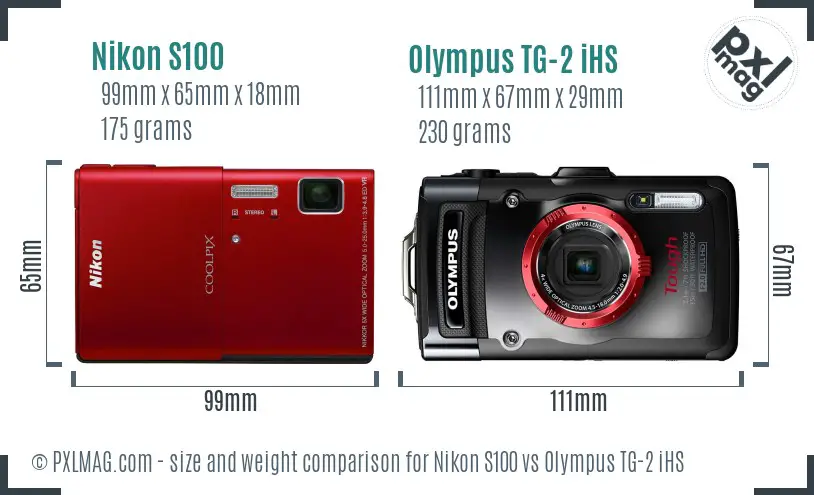 Nikon S100 vs Olympus TG-2 iHS size comparison