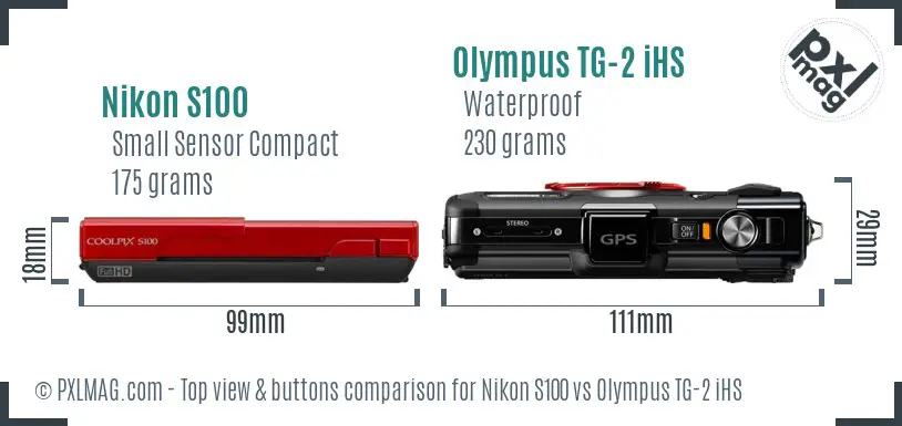 Nikon S100 vs Olympus TG-2 iHS top view buttons comparison