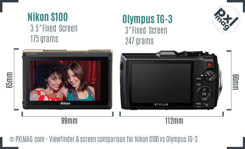 Nikon S100 vs Olympus TG-3 Screen and Viewfinder comparison