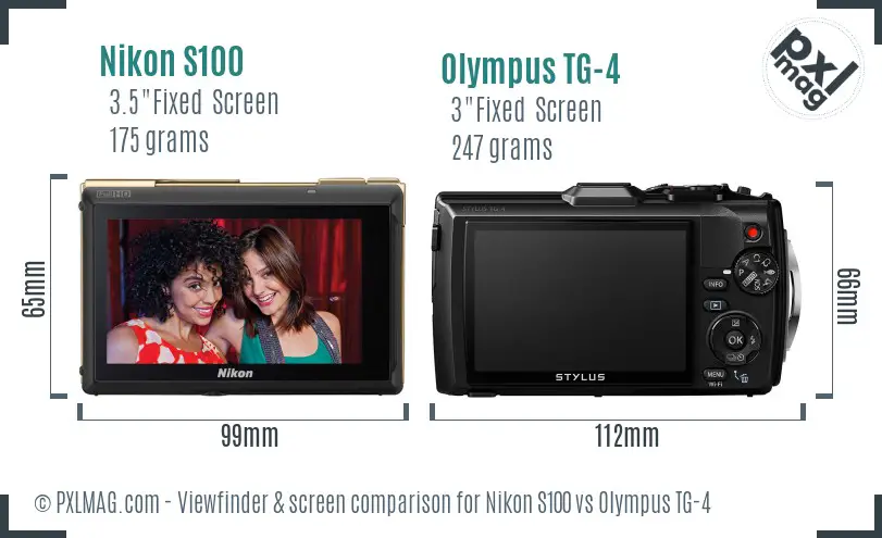 Nikon S100 vs Olympus TG-4 Screen and Viewfinder comparison