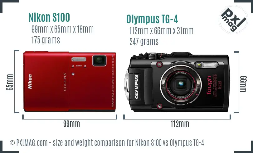 Nikon S100 vs Olympus TG-4 size comparison